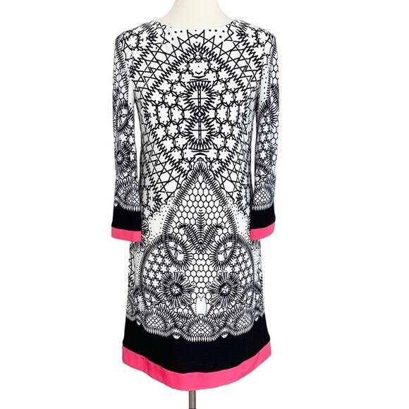 Eliza J Black Cream Pink Shift Dress Size 6 - Picture 1 of 8